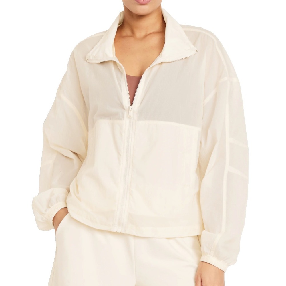 OLD NAVY ACTIVE Cream Sheer Thin Lightweight WINDBREAKER JACKET Full Zip PLUS 3X